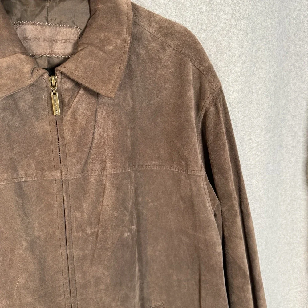 John Ashford Leather Jacket Mens Large Brown zip Up‎ Vintage